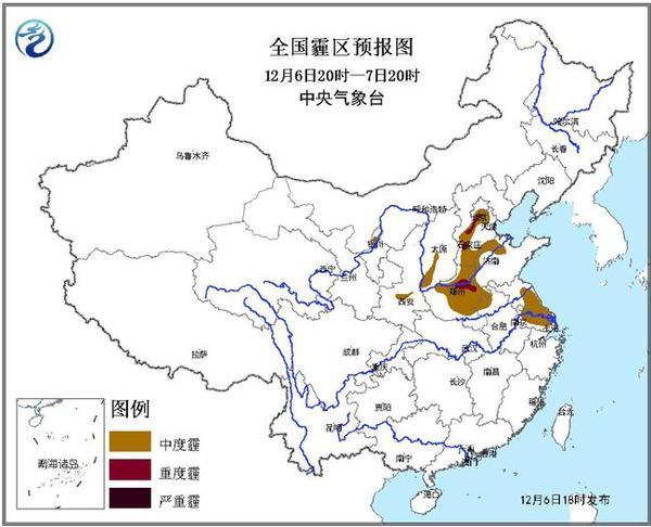中央氣象臺(tái)發(fā)布霧霾雙預(yù)警 未來3天南霧北霾(圖)